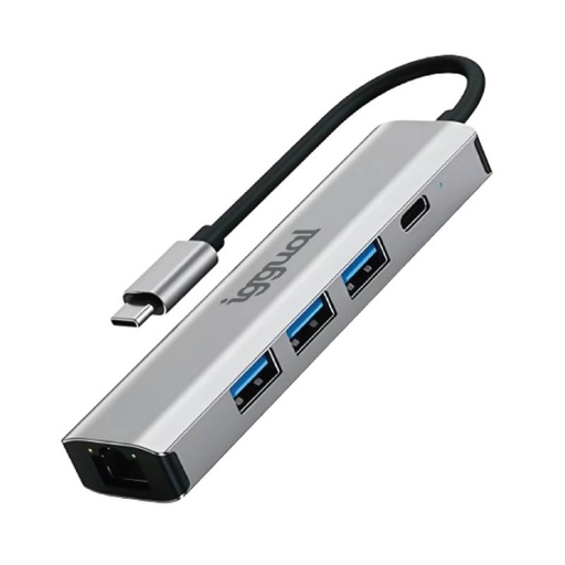 [IGG320181] iggual Hub tipo C 5 puertos 3xUSB + RJ45 + tipo C