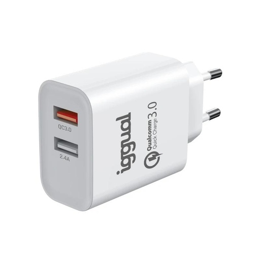 [IGG317389] iggual Cargador doble 2xUSB carga rápida QC3.0 30W