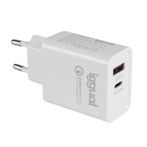 [IGG317419] iggual Cargador doble USB QC3.0 + tipo C PD 20W
